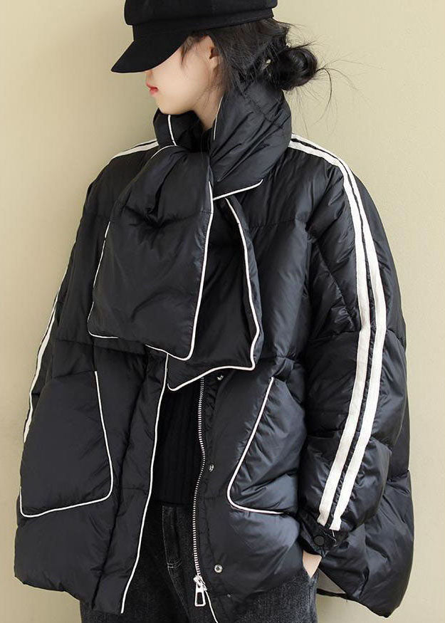 Loose Black Zippered Pockets Loose Winter Cotton Blend Coat