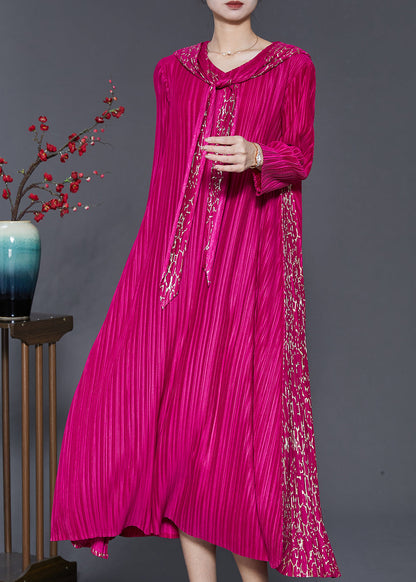 Rose Patchwork Pleated Dress Hooded Exra Large Hem Spring