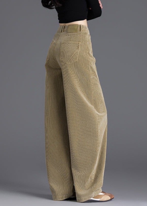 Camel Oversized Warm Fleece Corduroy Pants Spring