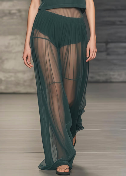 Tea Green Patchwork Tulle Sheer Two Piece Set Clothing Summer