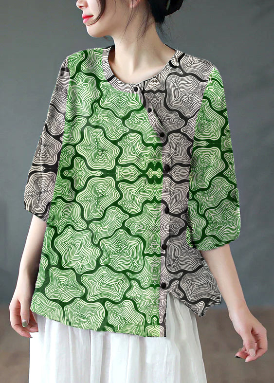 Vintageyellow Polka Dots Asymmetrical Button Patchwork Linen Shirt Summer