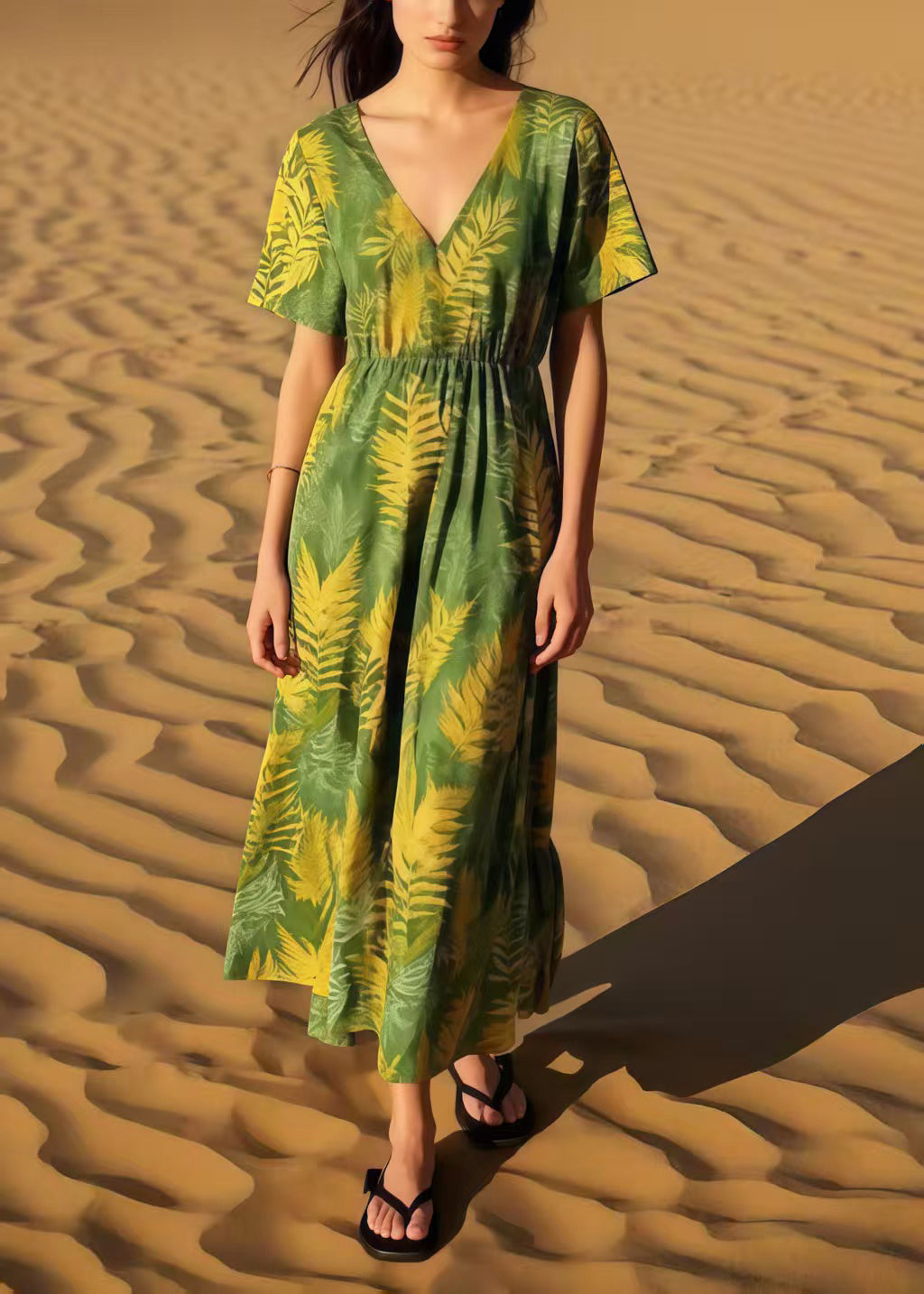 Grass Green Print Cotton Maxi Dresses Summer