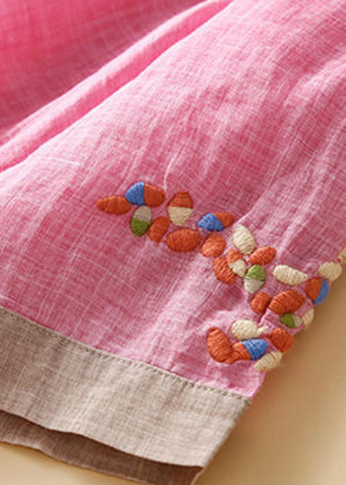 Blue Cashew Nuts Embroidered Patchwork Linen Shirt Dress Summer