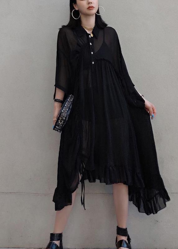Lapel Asymmetric Spring Quilting Dresses Design Black Long Dresses