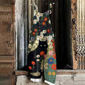 Comstylish Vintage Black Cat In Garden Printed Casual Jumpsuit