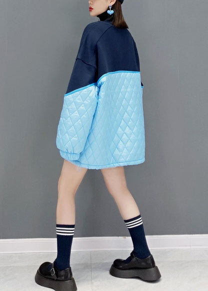 Blue Loose Knit Patchwork Fine Cotton Filled Dresses Spring