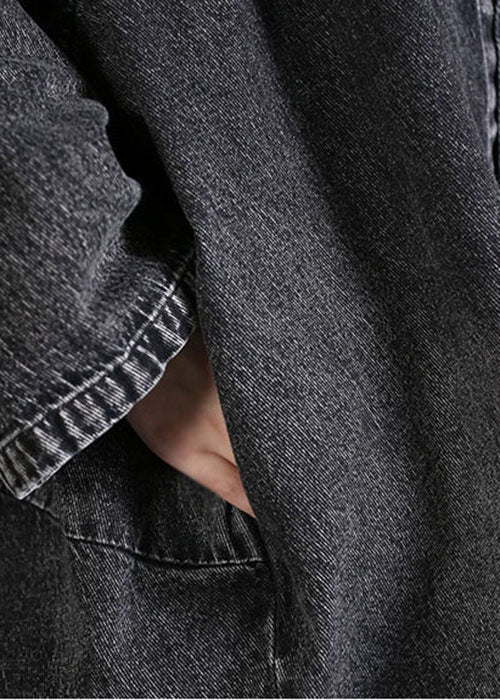 Diy Charcoal Grey Peter Pan Collar Button Denim Coats Spring