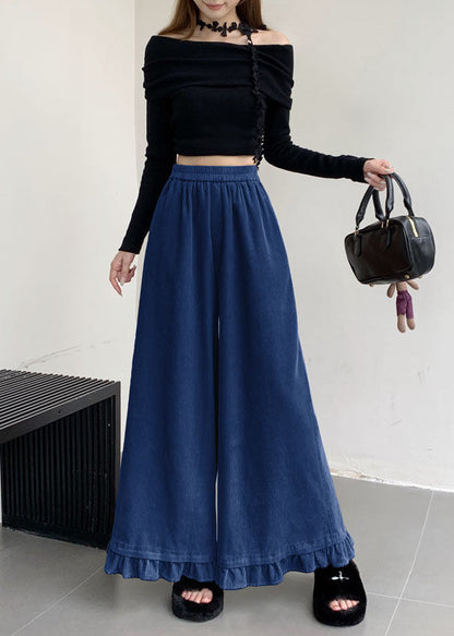 Apricot Ruffled Patchwork Elastic Waist Corduroy Pants Fall