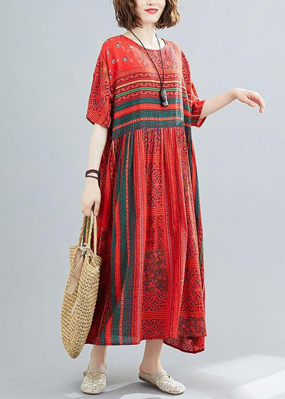 Red Loose Patchwork Print Summer Dress