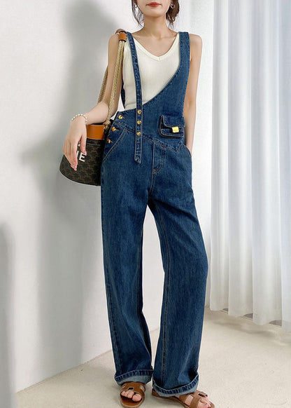 Navy Asymmetrical Design Denim Jumpsuits Summer