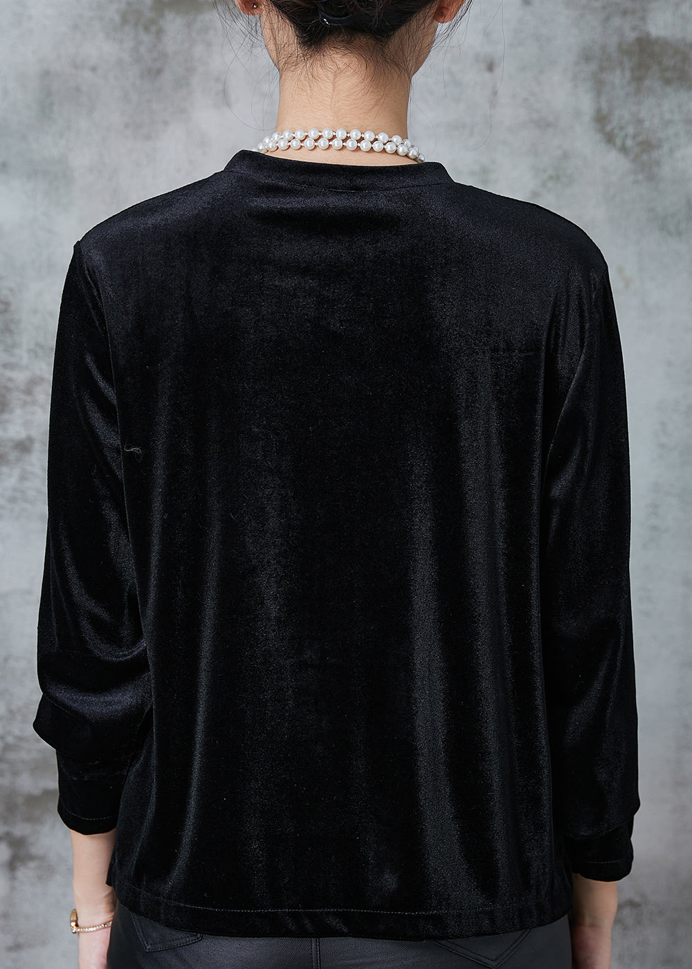 Black Asymmetrical Silm Fit Silk Velour Shirts Spring