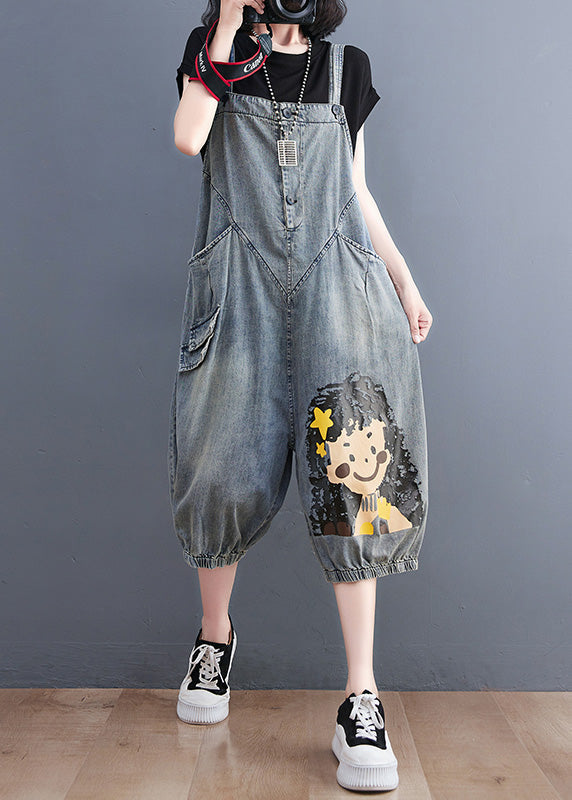 Blue Slash Neck City Girl Denim Jumpsuit Summer