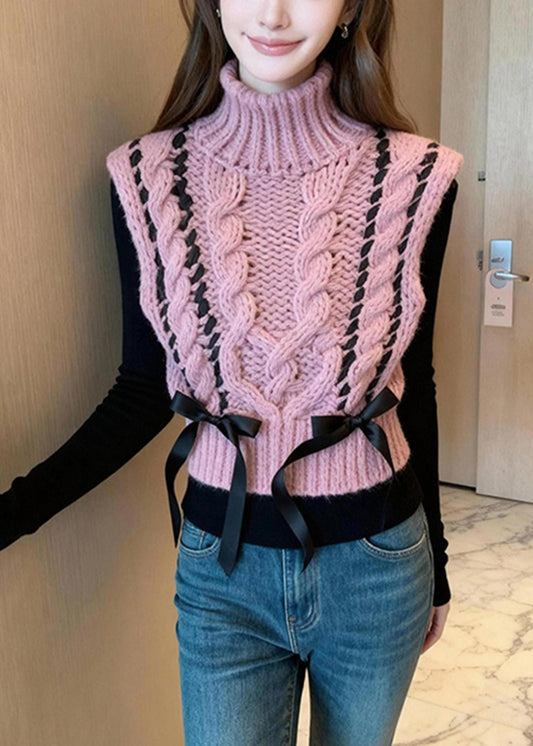Pink Turtle Neck Bow Warm Knit Vest Spring