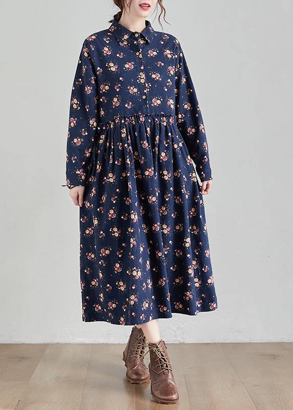 Lapel Cinched Spring Tunics Shape Navy Print Traveling Dress