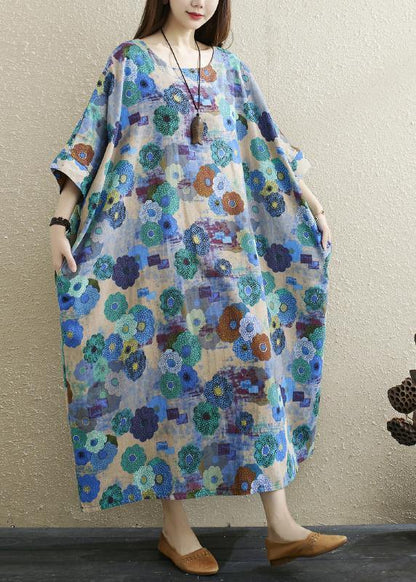 Boutique Print Batwing Sleeve Pocket Summer Cotton Dress