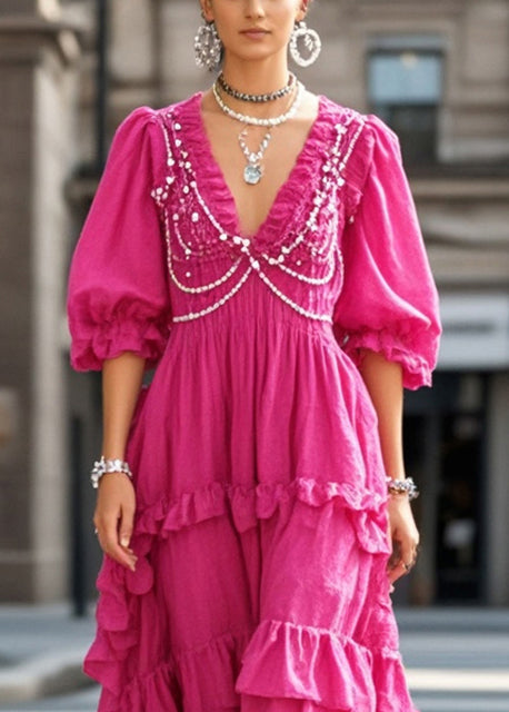 Modern Rose Ruffled Chain Linked Nail Bead Cotton Sundress Summer