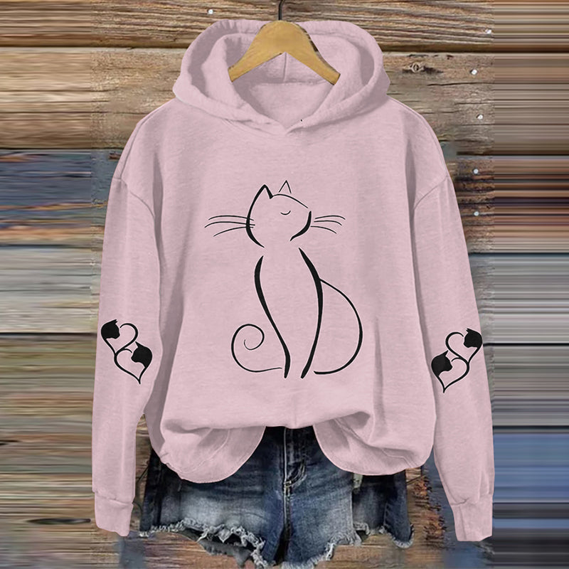 Women's Cute Cat Print Casual Hoodie elevenforest