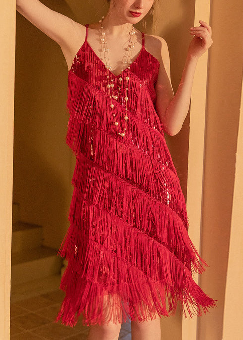 Red Tasseled Sequins Vestidos Dresses Summer