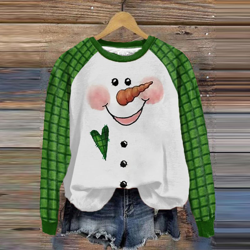 Comstylish Christmas Snowman Print Long Sleeved Sweatshirt