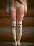 Comstylish Women's Cute Cat Pink And White Gradient Pants