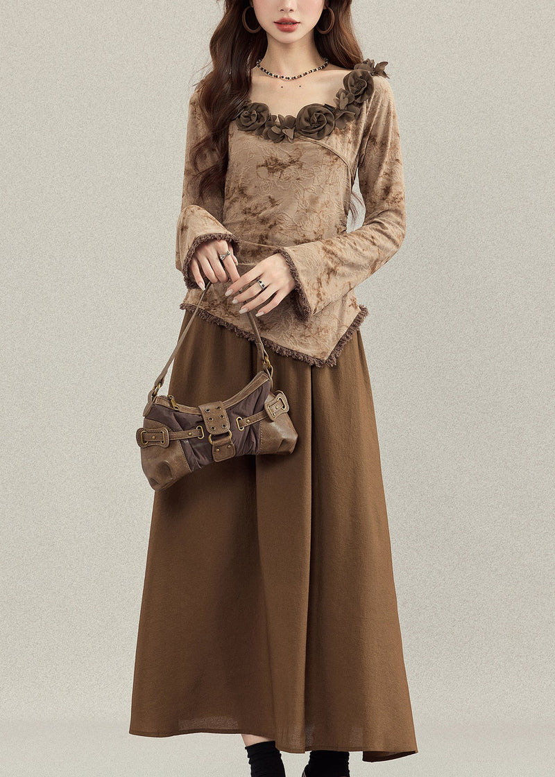 French Coffee Asymmetrical Cotton Sets 2 Pieces Fall