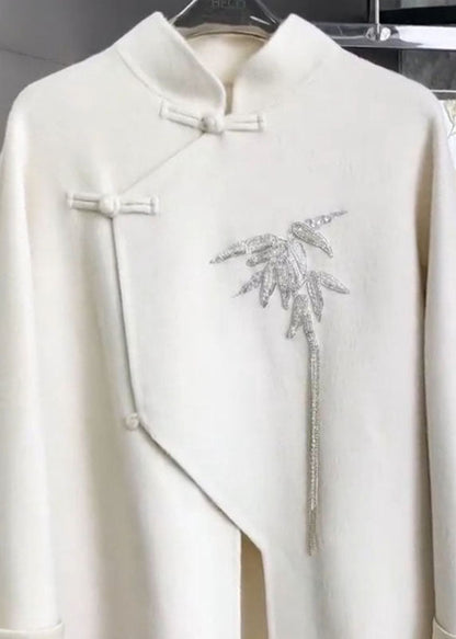 Chinese Style White Stand Collar Embroideried Shirts and Maxi Skirts Two Pieces Set Fall