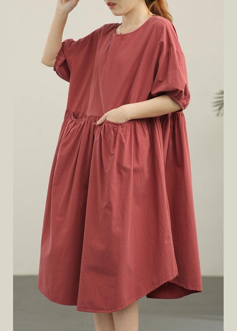 Modern Brown Red Loose Cotton Summer Dresses
