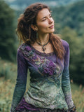 Purple Gradient Floral Tribal Women's Long Sleeve Shirt artswardrobe