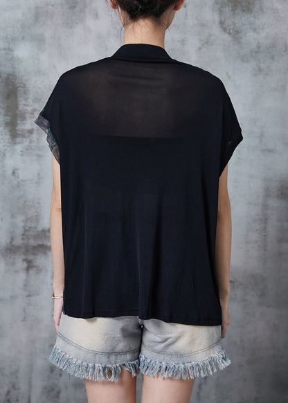 Black Stand Collar Patchwork Camouflage Tulle Tanks Summer