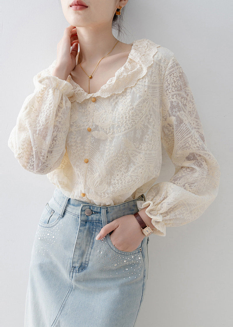Apricot Embroidered Lace Shirt Tops Spring
