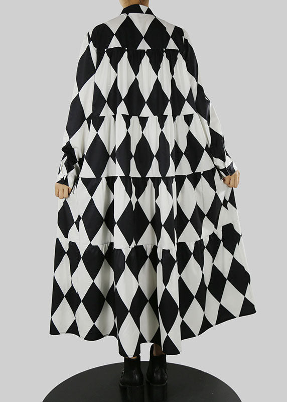 Loose Black Stand Collar Tassel Print Shirt Dress Spring