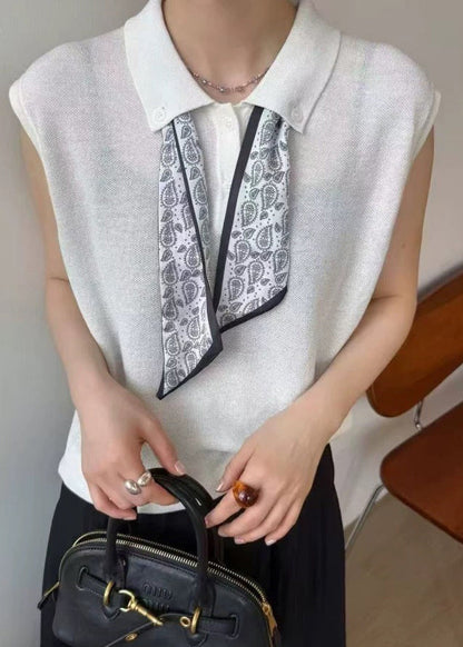 White Peter Pan Collar Scarves Knit Shirt Top Summer