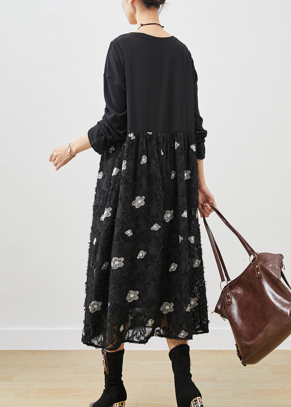 Stylish Black Exra Large Hem Cotton Maxi Dresses Spring