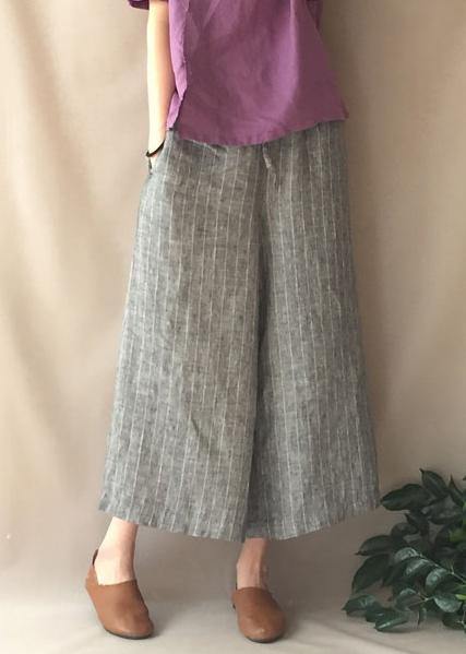 French Summer Pants Gray Striped Fabrics Pockets Pant