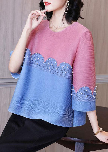 Organic Yellow Patchwork Nail Bead Shirt Top Short Sleeve