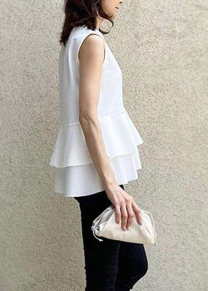 Modern Black O-neck Ruffled Chiffon T Shirts Summer