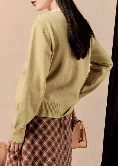 Yellow O Neck Button Knit Coats Winter