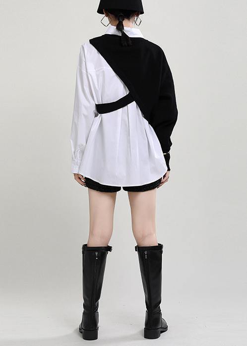 New Knitted Shawl + White Shirt Two Piece Set
