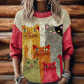 Women's Funny Cat Embroidery Round Neck Sweater elevenforest