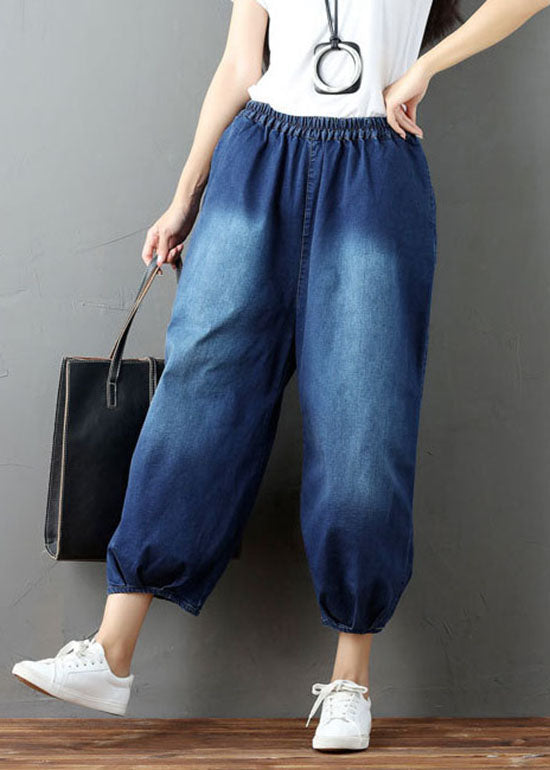 Denim Blue Wrinkled Lantern Pants Spring
