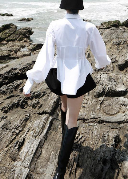 White Traveling Cotton Blouse Tops Spring