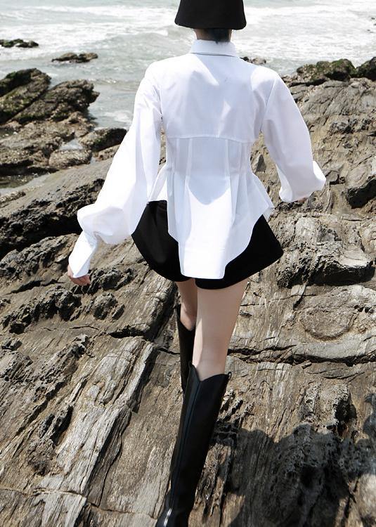 White Traveling Cotton Blouse Tops Spring