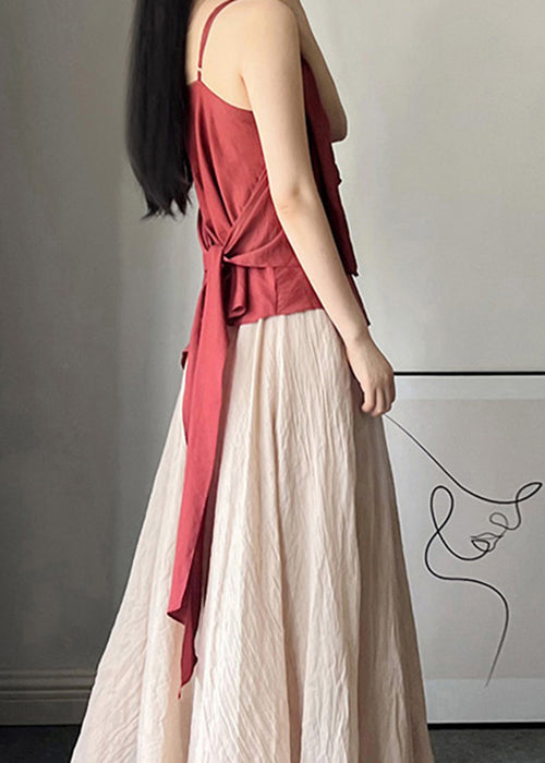 Classy Wine Red Asymmetrical Cotton Spaghetti Strap Tank Sleeveless