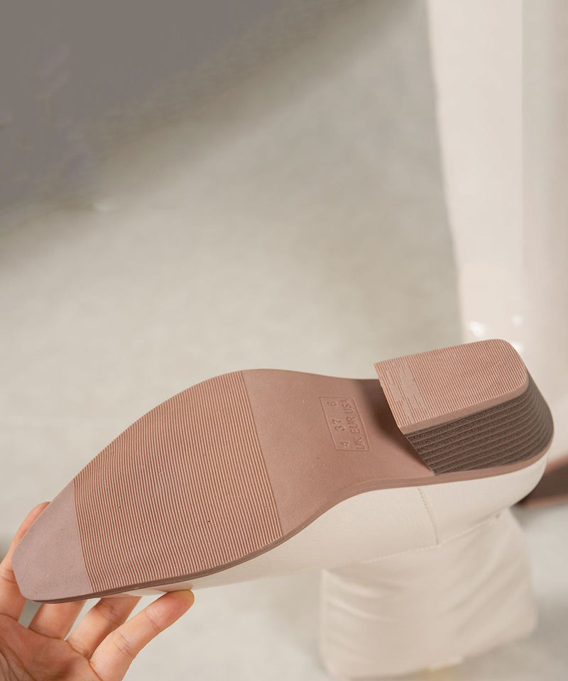 Beige Pointed Toe Splicing Faux Leather Chunky Boots