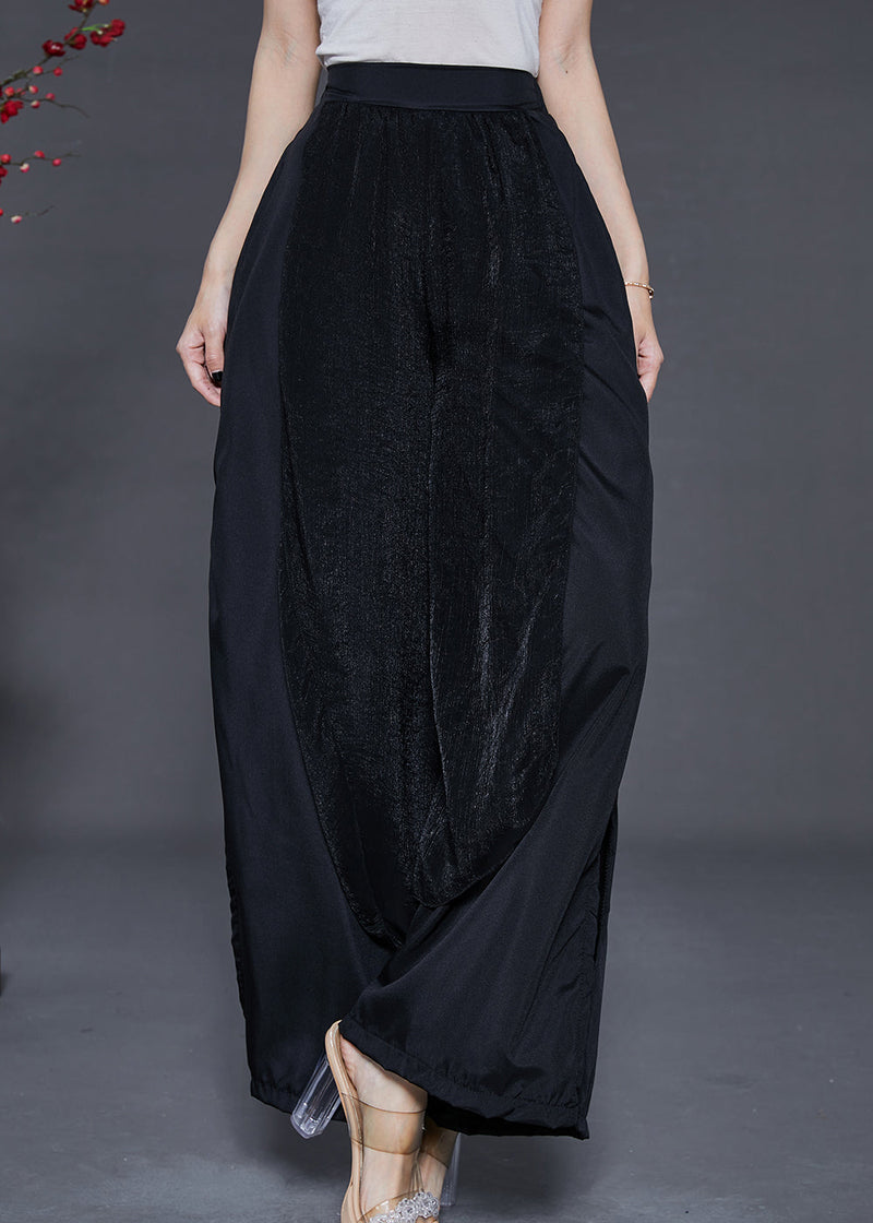 Black Side Open Chiffon Wide Leg Pants Summer