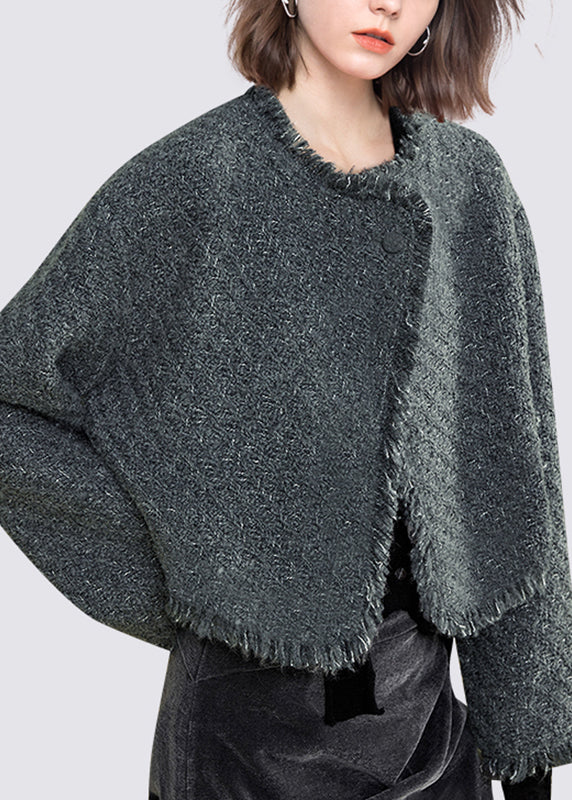 Natural Dark Grey O-neck Patchwork Cardigans Fall