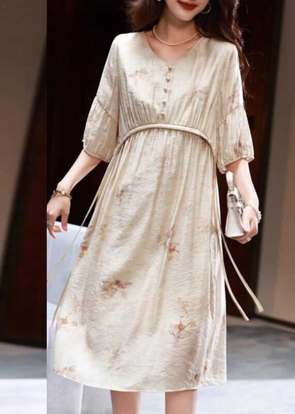 Apricot Print Patchwork Party Long Dress Summer