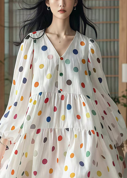 White Oversized Print Cotton Vacation Dresses Fall