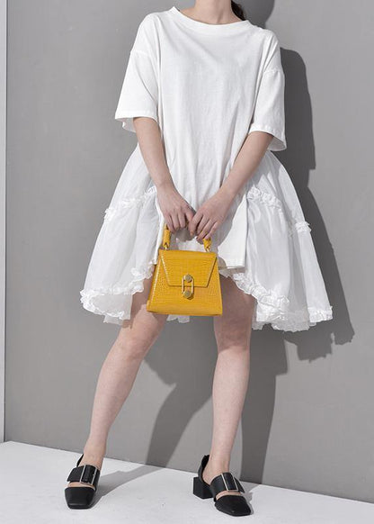 New Spring Summer Round Neck Half Sleeve Pleated Big Size Dress