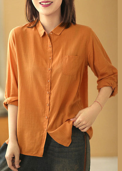 Yellow Pockets Button Fall Long Sleeve Shirt Tops